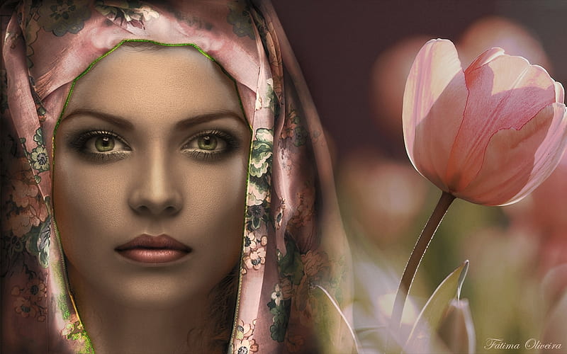 Springtime, look, female, flower, scarf, bonito, spring, mantle, woman, HD wallpaper