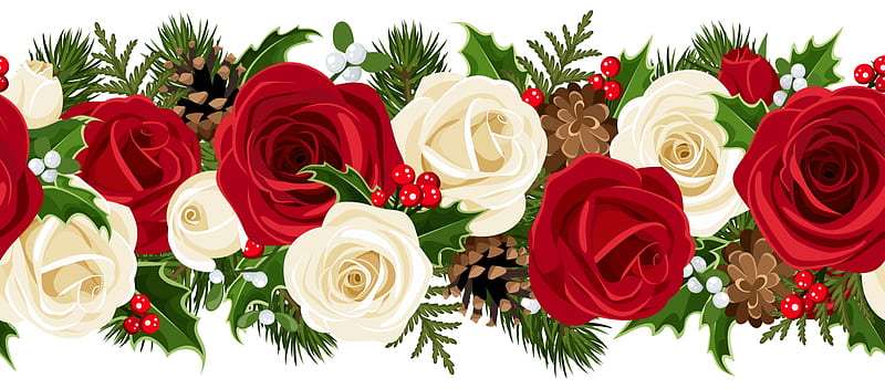 Merry Christmas!, red, craciun, green, christmas, flower, pine cone, white, card, HD wallpaper