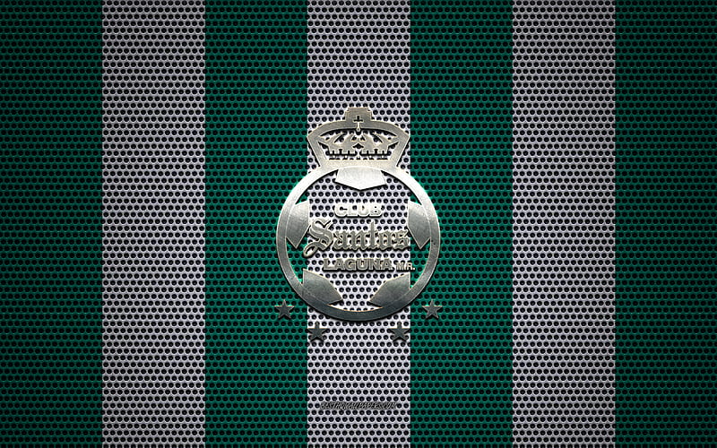 Santos Laguna logo, Mexican football club, metal emblem, green-white metal mesh background, Santos Laguna, Liga MX, Torreon, Mexico, football, HD wallpaper