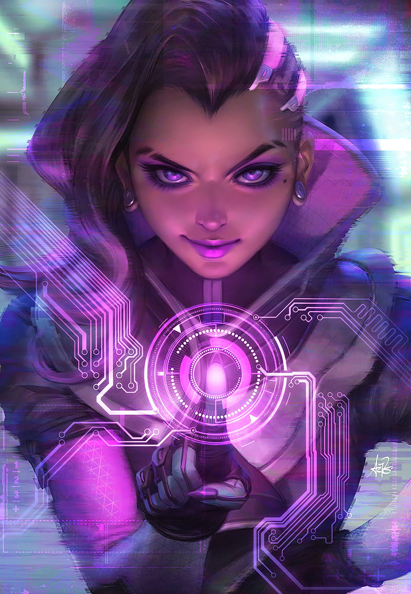 Overwatch, Sombra, Sombra (Overwatch), long hair, purple eyes, hacking, hackers, HD phone wallpaper