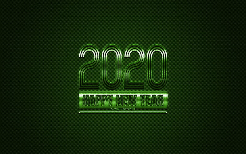 Happy New Year 2020, Green 2020 background, Green metal 2020 background, 2020 concepts, Christmas, 2020, Green carbon texture, HD wallpaper