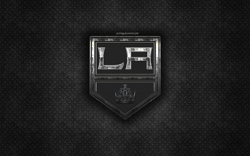 Los Angeles Kings, American hockey club, black metal texture, metal logo, emblem, NHL, Los Angeles, California, USA, National Hockey League, creative art, hockey, HD wallpaper