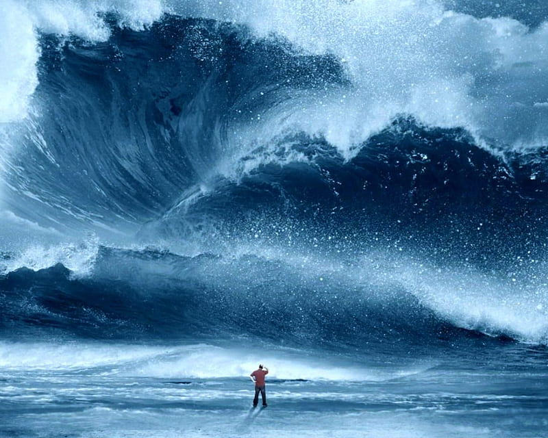 Giant Wave, man, nature, sea, wave, HD wallpaper
