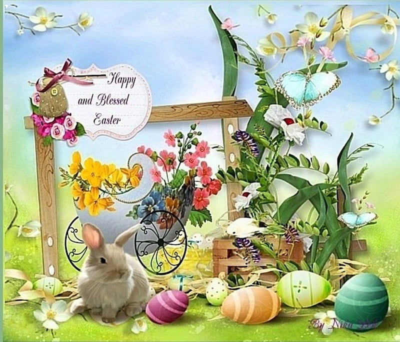 Easter, little, holidays, colored, vegetation, flowers, paint, colors, spring, creative, abstract, plants, eggs, bunnies, preparations, chicks, HD wallpaper