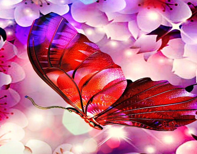 BRIGHT BUTTERFLY, red, colorful, japanese, digital arts, butterflies,  abstract, HD wallpaper | Peakpx
