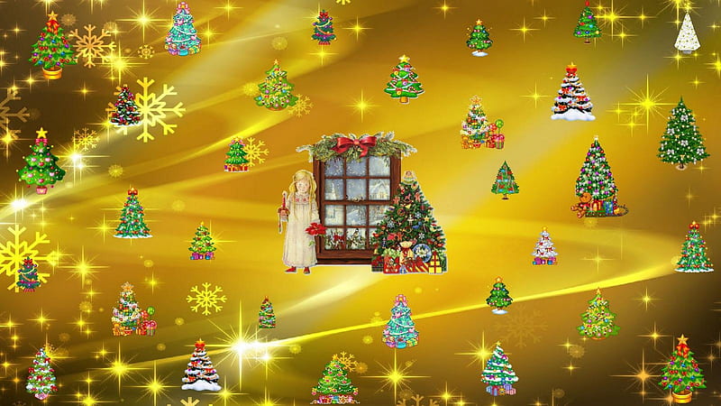Christmas Tree Wrapping Paper, christmas tree, gold, christmas, christmas trees, HD wallpaper