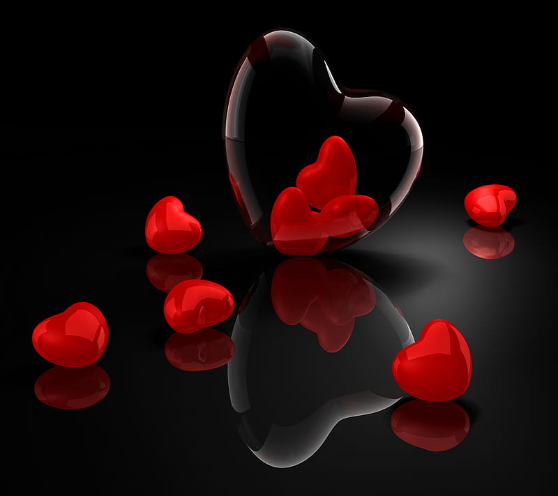 Red Hearts, heart, love, red, HD wallpaper