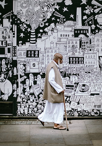 HD wallpaper man wearing white sherwani robe beside graffiti thumbnail