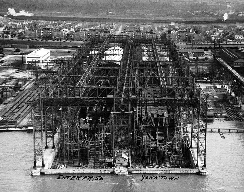 USS Enterprise and USS Yorktown, Ship Building, WW2, Aircraft Carrier, Navy, HD wallpaper