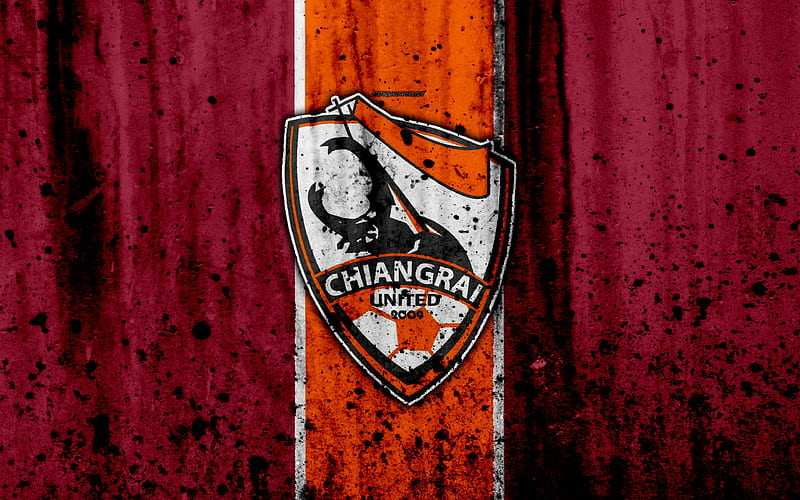 FC Chiangrai United, grunge, Thai League 1, soccer, art, football club, Thailand, Chiangrai United, logo, stone texture, Chiangrai United FC, HD wallpaper