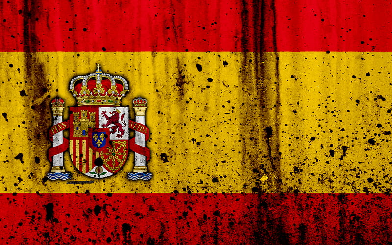 Spanish flag grunge, flag of Spain, Europe, Spain, national symbolism, coat of arms of Spain, Spanish coat of arms, HD wallpaper