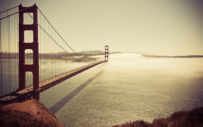 Golden Gate Bridge, bridge, sunset, bay, san francisco, HD wallpaper