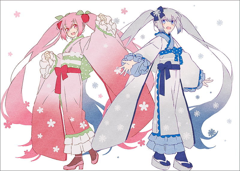Anime, Vocaloid, Sakura Miku, Yuki Miku, HD wallpaper