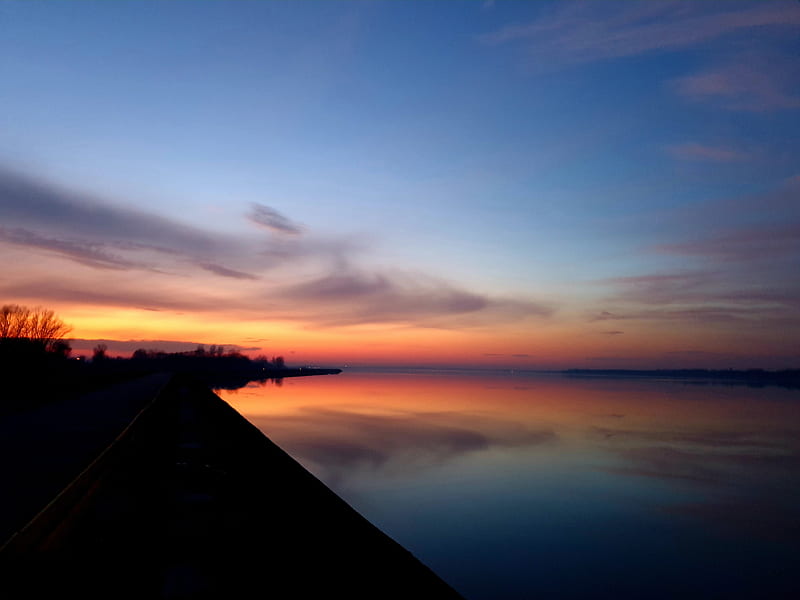 Sky sunset, dark, black, river, landscape, lake, croatia, HD wallpaper