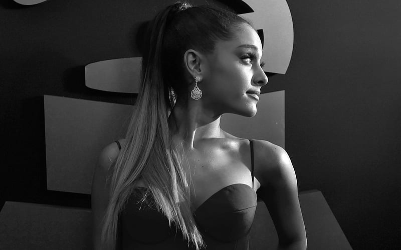Ariana Grande, monochrome, superstars, 2017, beauty, american singer, HD wallpaper