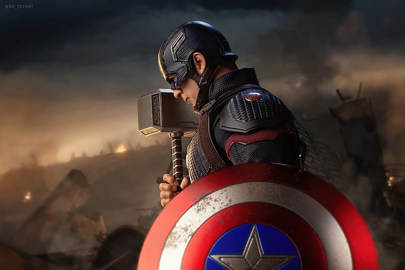 Captain America, Chris Evans, Shield, Hammer, Movie, Mjölnir, The Avengers, Steve Rogers, Avengers Endgame, HD wallpaper