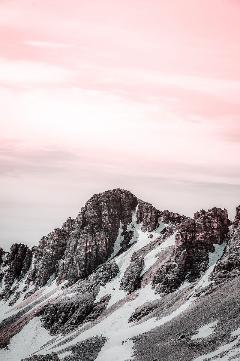 mountains, peak, snow, stones, landscape, HD phone wallpaper