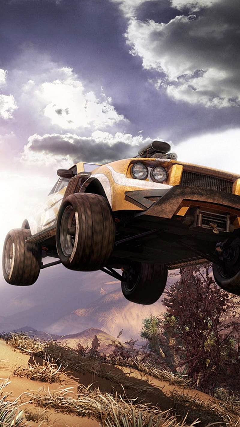 offroad, auto, car, clouds, grass, jump, off, road, sand, sky, vehicle, HD phone wallpaper