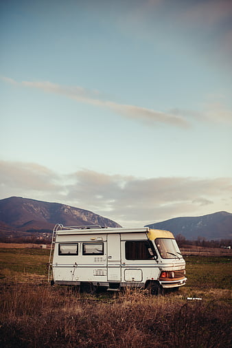 Camper, table, artwork, caravan, painting, utensils, trees, dogs,  mountains, HD wallpaper | Peakpx