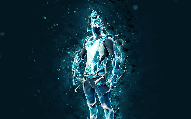 Frost Broker blue neon lights, Fortnite Battle Royale, Fortnite characters, Frost Broker Skin, Fortnite, Frost Broker Fortnite, HD wallpaper