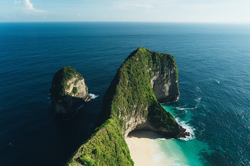 rock, island, ocean, beach, indonesia, HD wallpaper