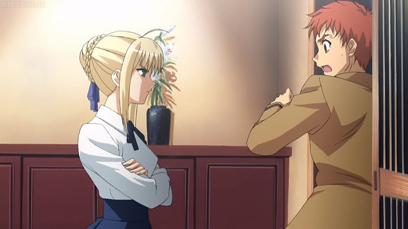 Don't Scare Me Like That!!, pretty, shock, adorable, door, sweet, angry, nice, anime, beauty, anime girl, surprised, long hair, lovely, silly, mad, blonde, anime couple, emiya, cute, saber, blond, guy, home, bonito, shirou, fate stay night, shirou emiya, emiya shirou, couple, female, male, brown hair, blonde hair, blond hair, kawaii, boy, girl, funny, HD wallpaper