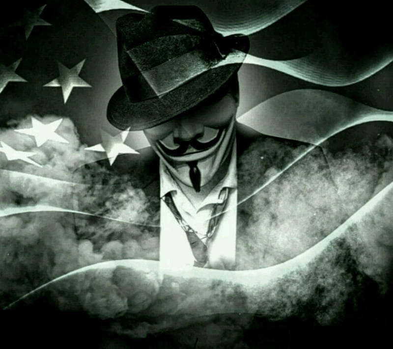 Anonymous America, black and white, flag, HD wallpaper
