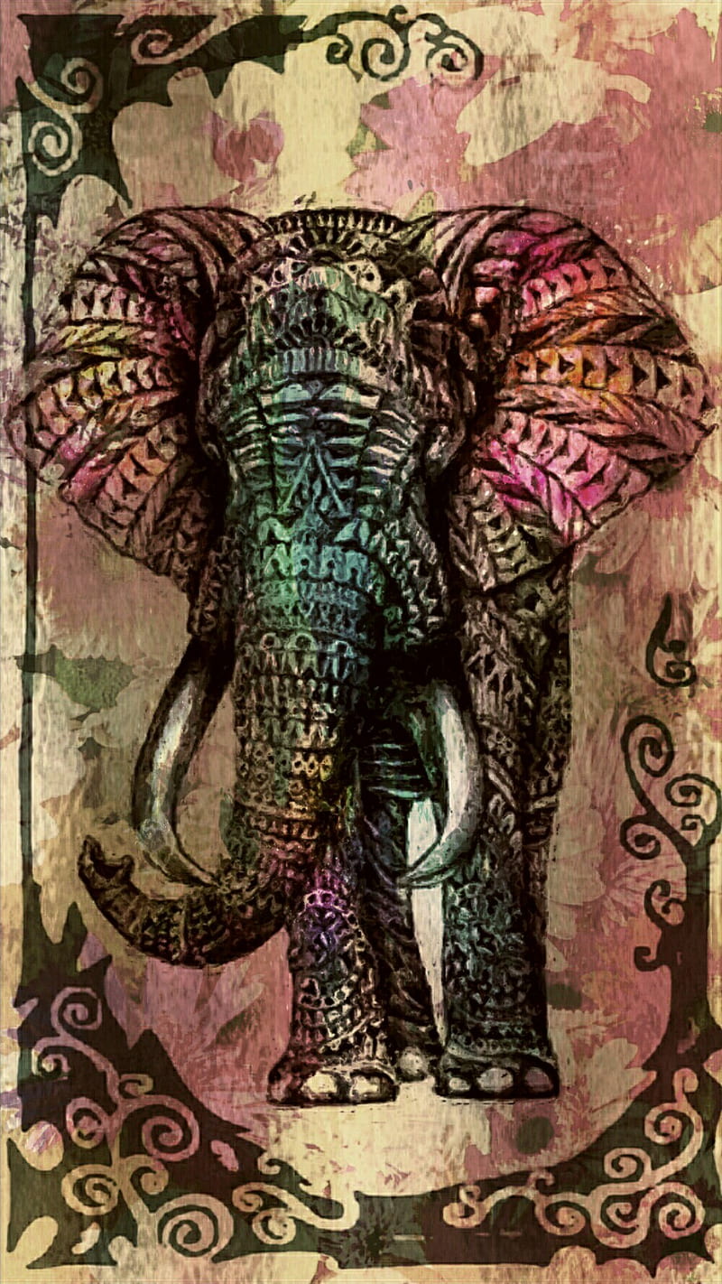 Tribal Elephant, animal, hindu, spirit, totem, tusk, vintage, HD phone wallpaper
