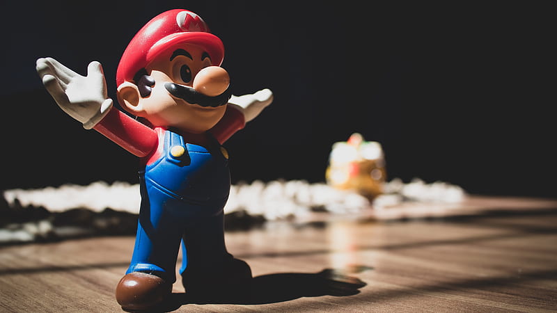 3D Super Mario Figurine On Brown Surface, HD wallpaper