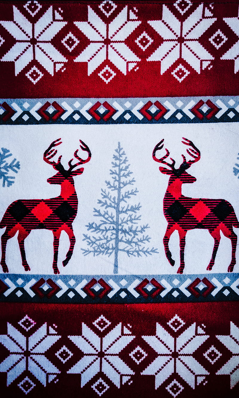 Winter Deer Flannel4, animal, art, christmas, desenho, flannel, pattern, HD phone wallpaper