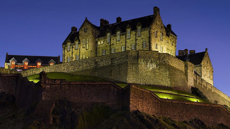 edinburgh castle scotland at night, wall, castle, night, lights, HD wallpaper