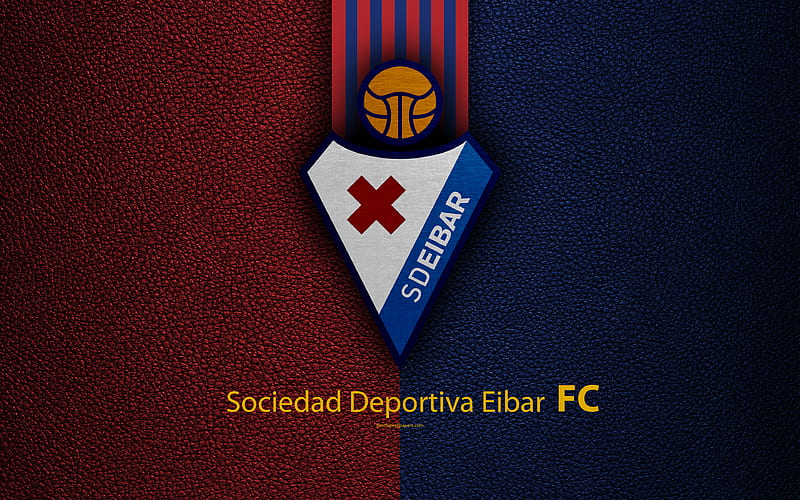 Sociedad Deportiva Eibar, FC Spanish football club, La Liga, Eibar logo, emblem, leather texture, Eibar, Spain, football, HD wallpaper