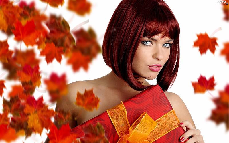 Autumn Beauty Redhead Women T Redhead Women Female Leaves