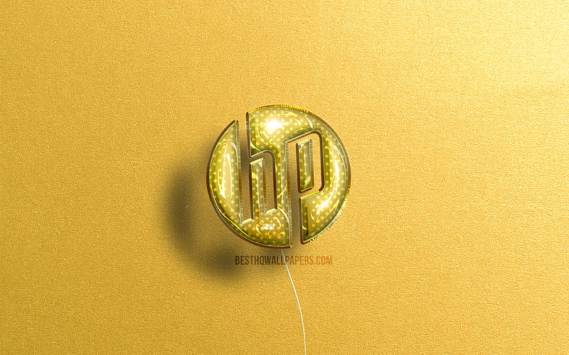 HP 3D logo, yellow realistic balloons Hewlett-Packard, HP logo, Hewlett-Packard logo, yellow stone backgrounds, HP, HD wallpaper