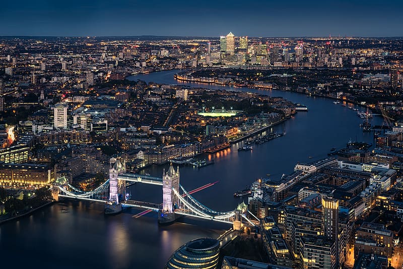 Cities, Night, London, City, Building, Horizon, Cityscape, River, United Kingdom, Thames, Tower Bridge, HD wallpaper