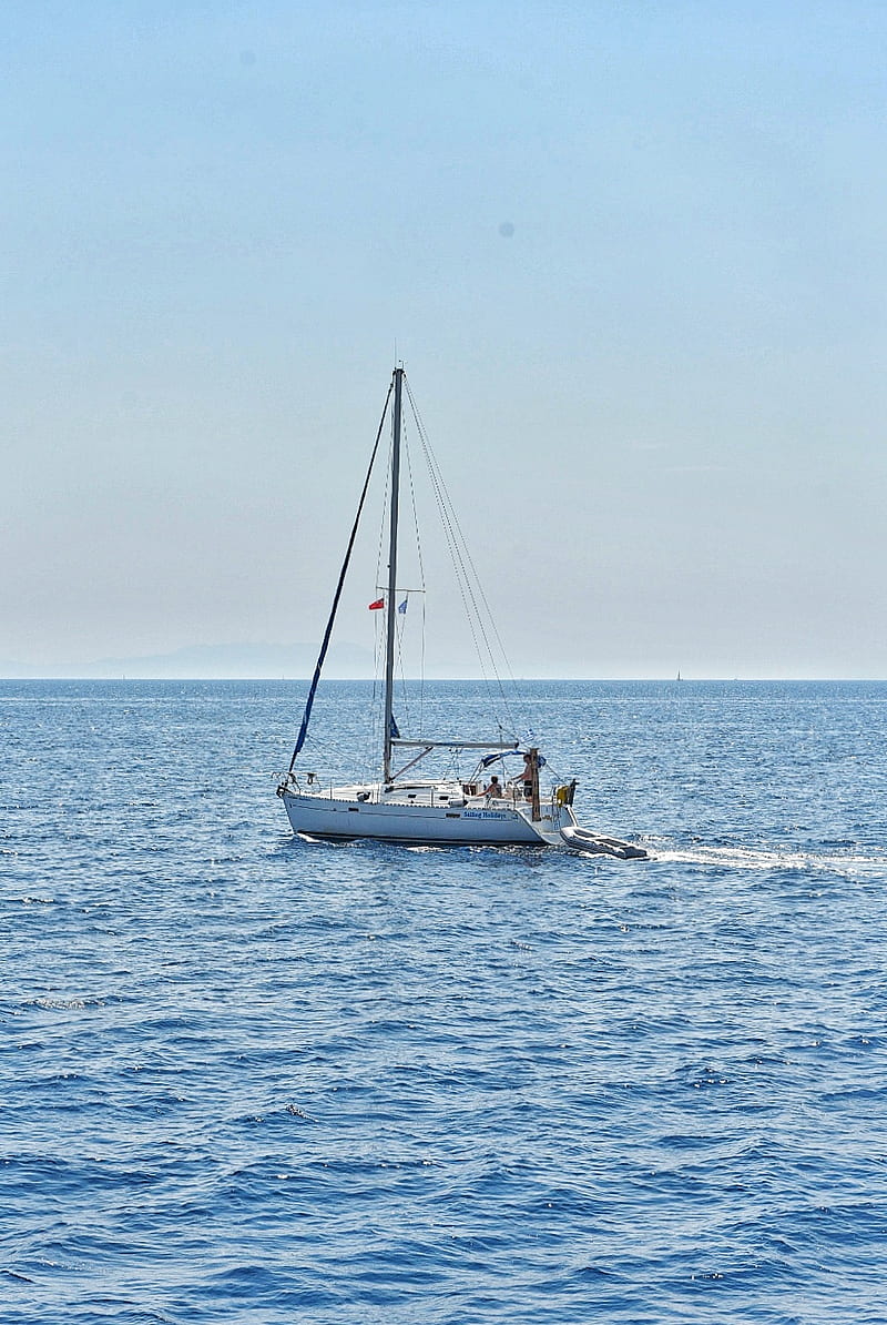 Boat, blue, sea, sky, water, yacht, HD phone wallpaper