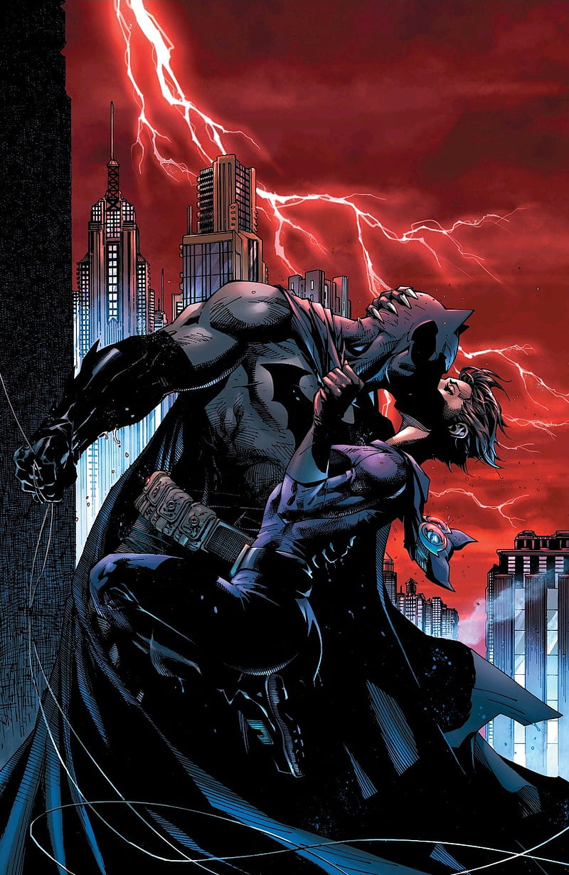 Batman y catwoman, beso, relámpago, rojo, Fondo de pantalla de teléfono HD  | Peakpx