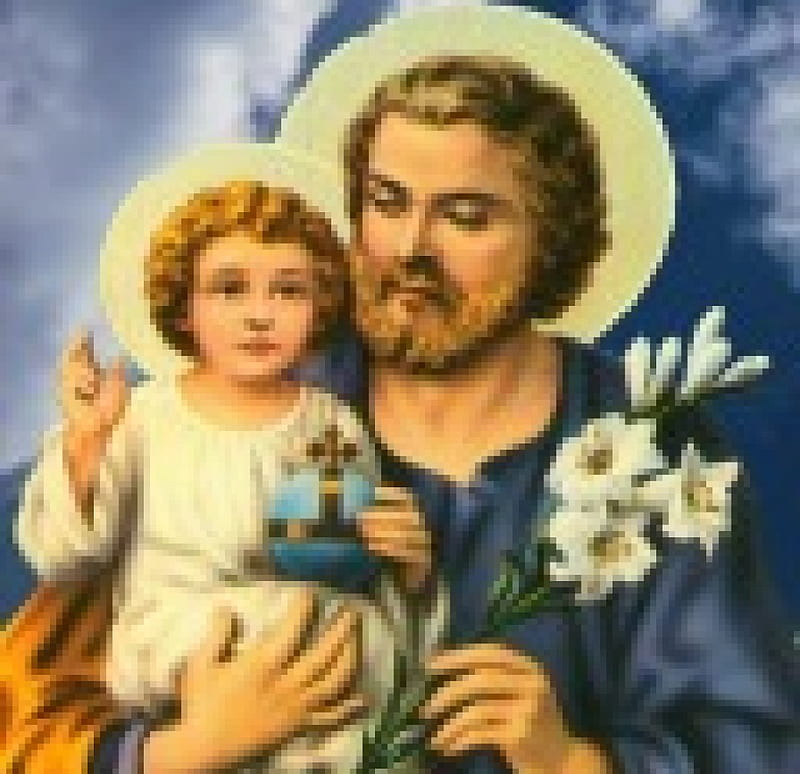 Jesus and Saint Joseph, christ, jesus, joseph, baby, father, HD wallpaper
