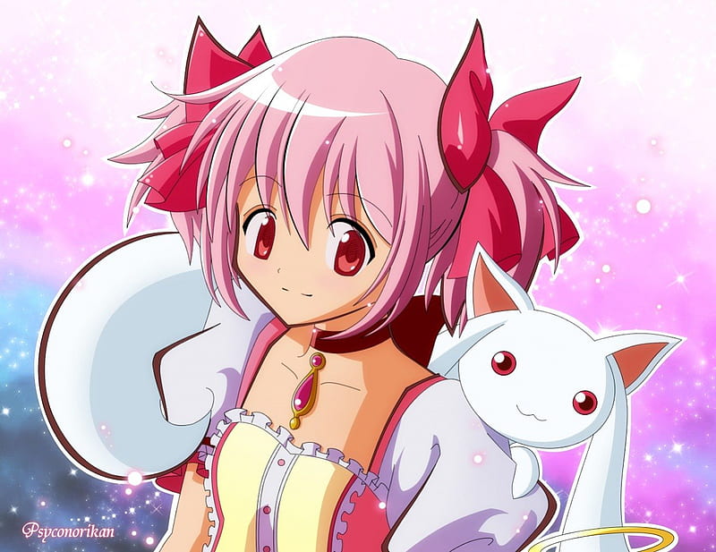 Kaname Madoka, short hair, kyuubee, mahou shoujo madoka magica, anime ...