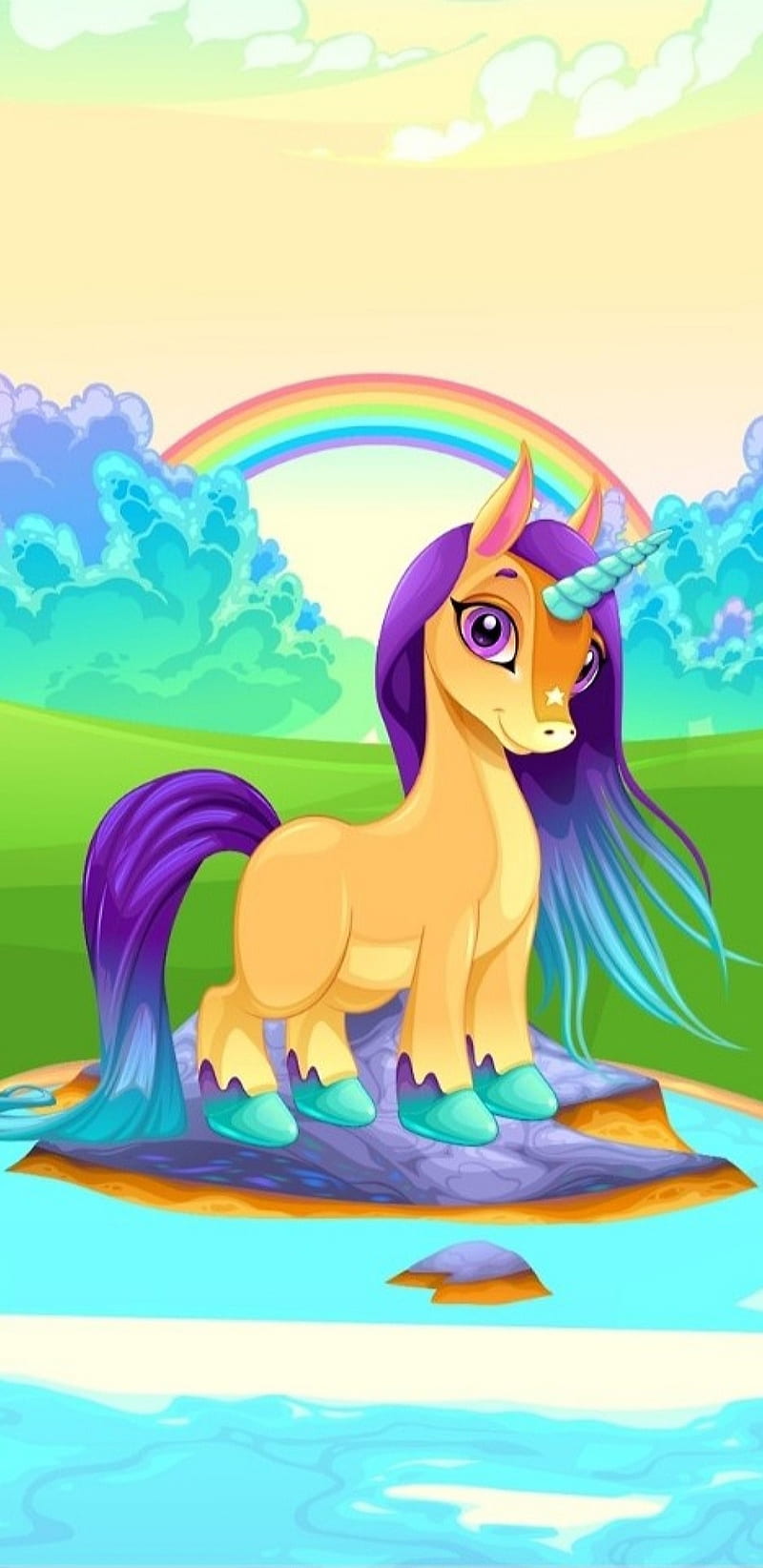 Unicorn Island, cartoon, colourful, cute, ponies, pony, pretty, rainbow, HD phone wallpaper