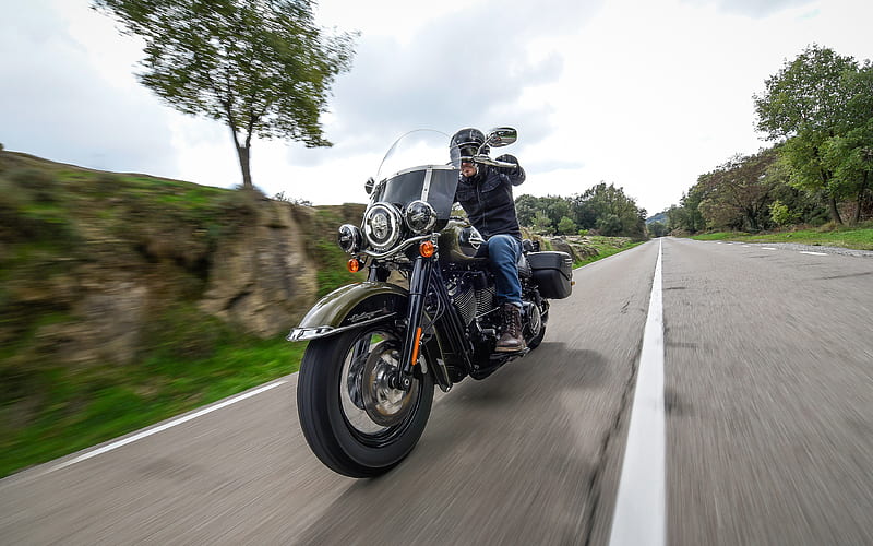 Harley-Davidson Gamma Softail biker, 2018 bikes, motion blur, Harley-Davidson, HD wallpaper
