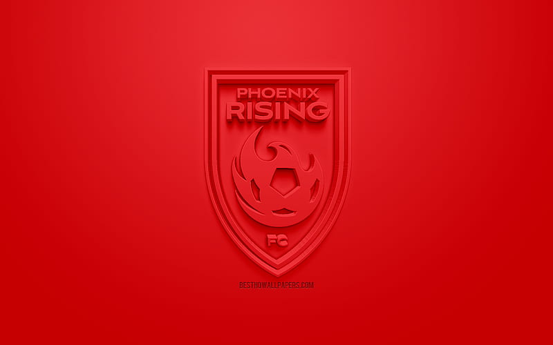 Phoenix Rising FC, creative 3D logo, red background, 3d emblem, American football club, United States League, Phoenix, Arizona, USA, 3d art, football, 3d logo, HD wallpaper