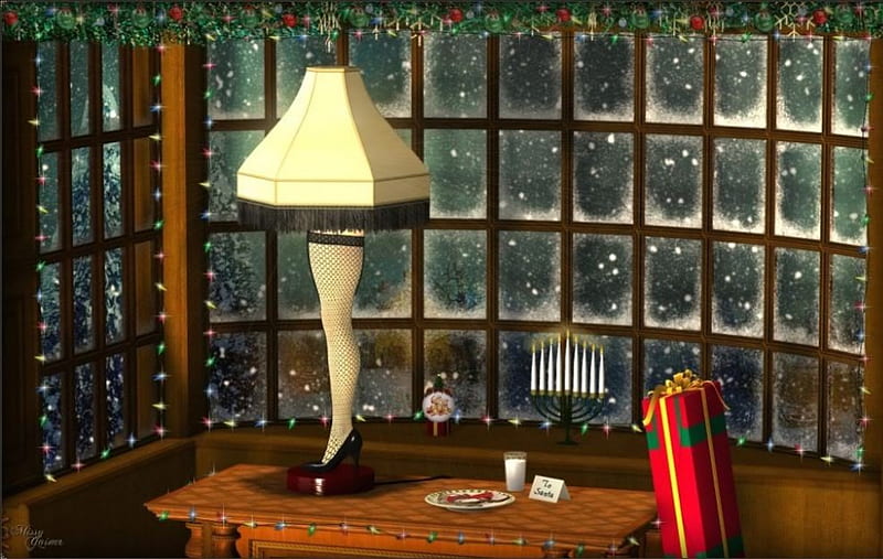 A Major Award, lamp shade, present, lamp, leg, window, snow, deak, winter, HD wallpaper