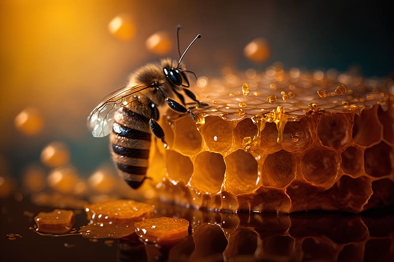 Honeycomb and bee, Bee, Honey, Fresh, Sweet, HD wallpaper