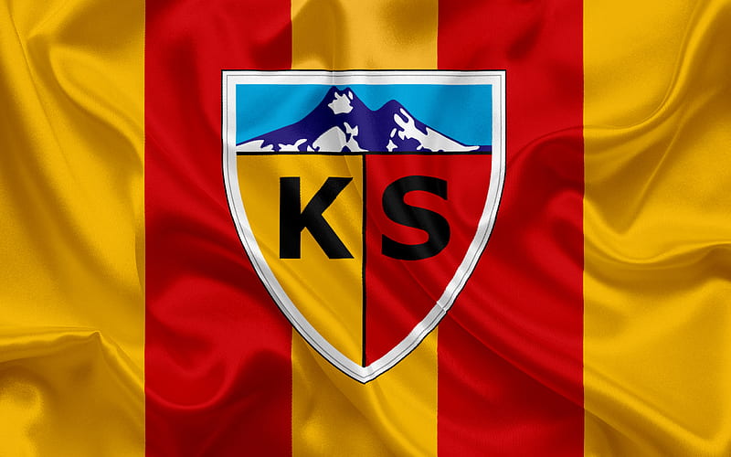Kayserispor, Turkish football club, emblem, Kayserispor logo, red yellow silk flag, Kayseri, Turkey, Turkish Football Championship, HD wallpaper