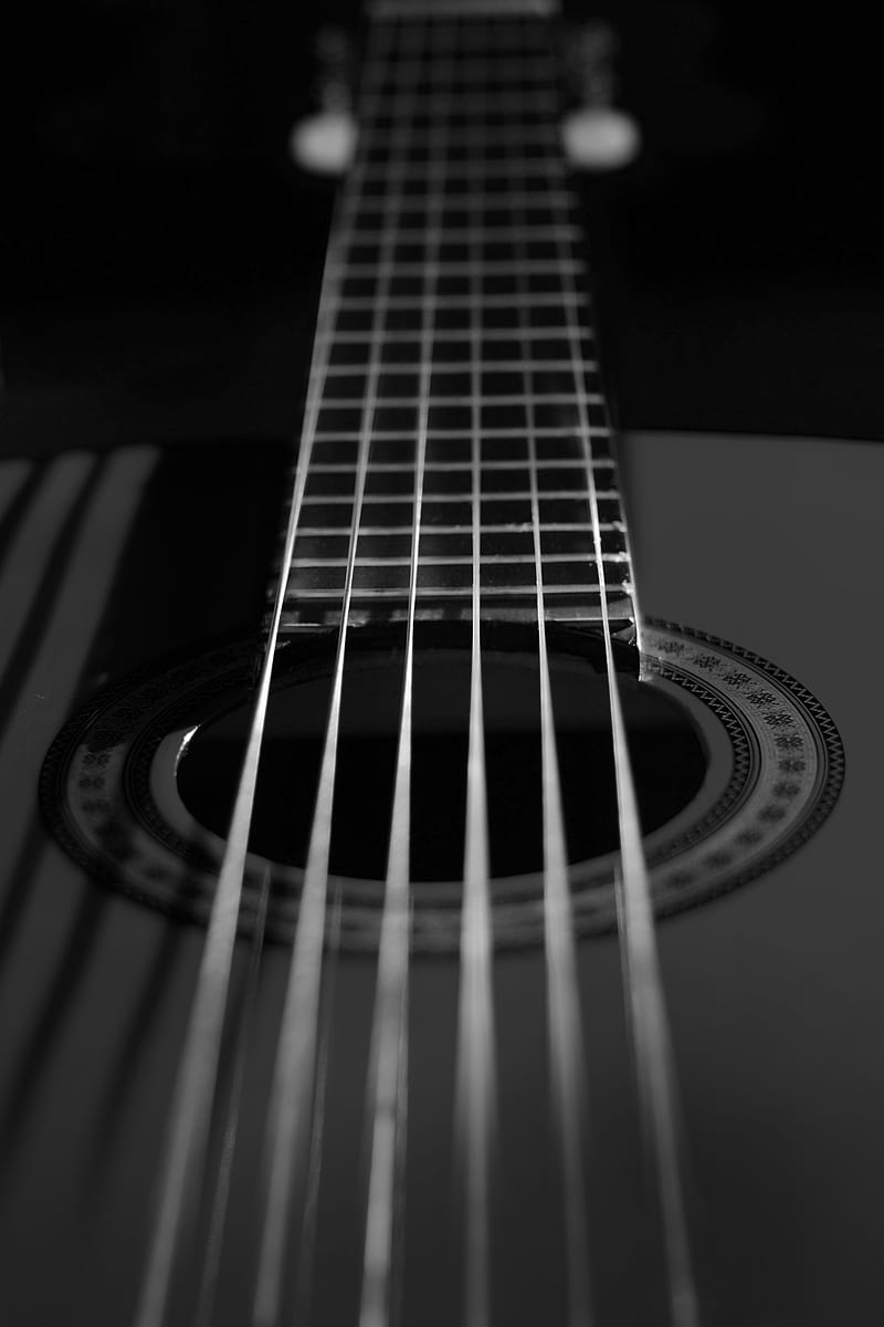 classical guitar, guitar, strings, black and white, HD phone wallpaper
