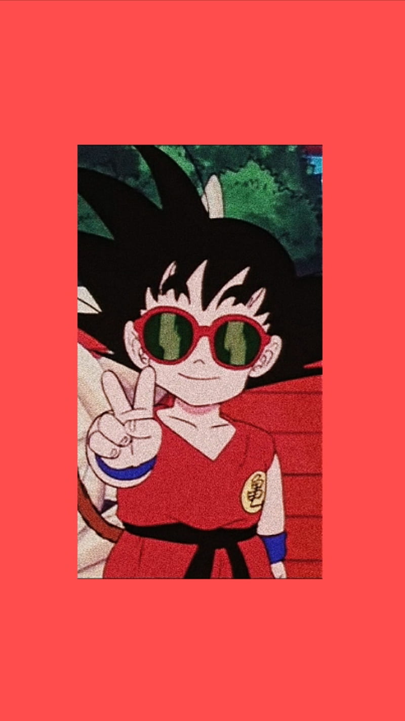 Kid goku, aesthetic, dragon ball, glasses, goku, peace, vegeta, HD phone wallpaper