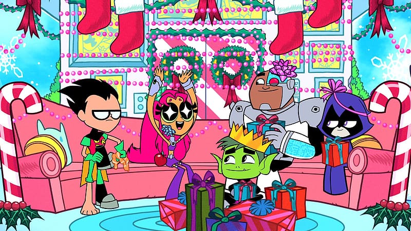 Christmas, Tv Show, Cyborg (Dc Comics), Starfire (Dc Comics), Robin (Dc Comics), Dick Grayson, Raven (Dc Comics), Teen Titans, Beast Boy, Teen Titans Go!, HD wallpaper
