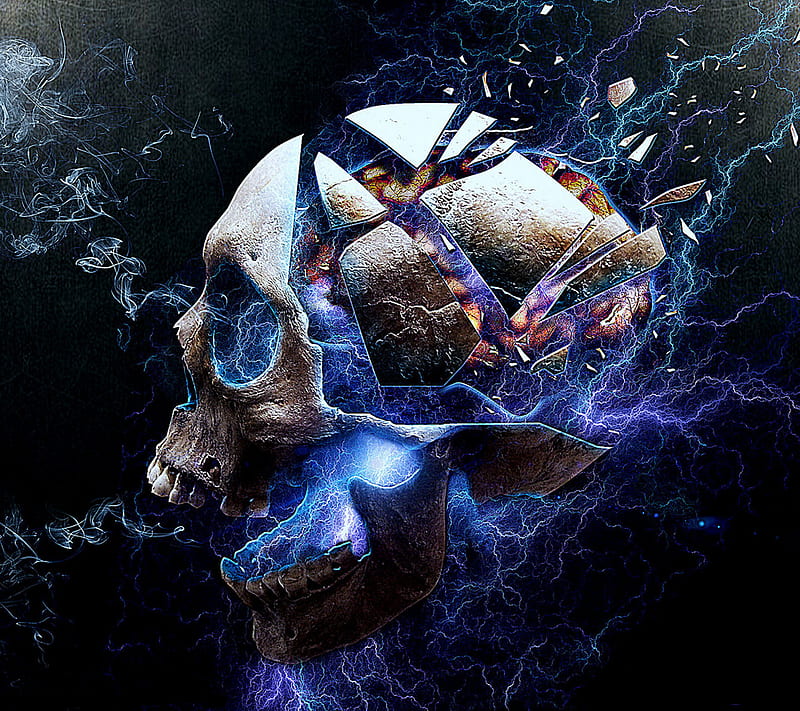 Electric Skull, blue, bones, dark, death, evil, skeleton, HD wallpaper