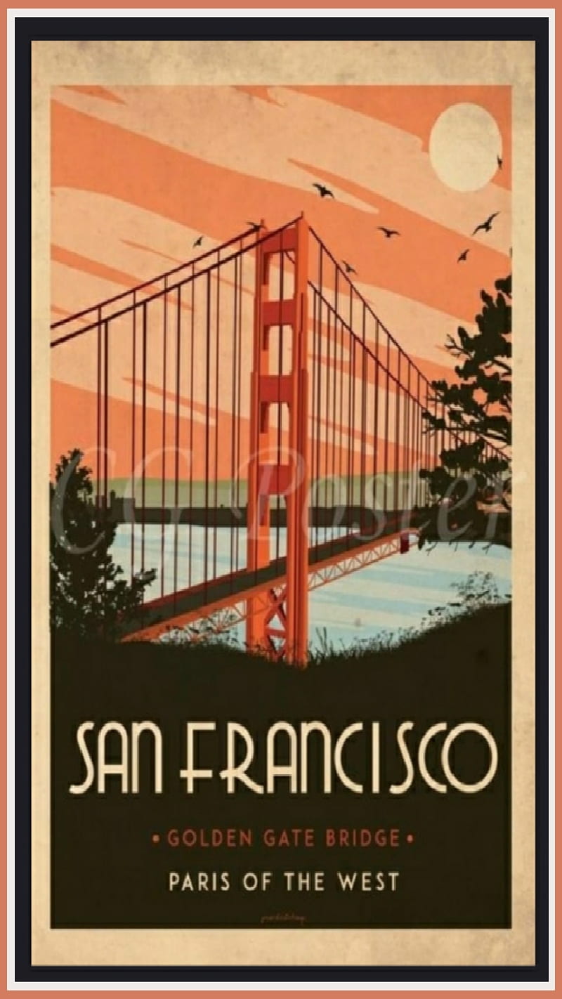Vintage San Fran, flyer, francisco, golden, california, bridge, gate, travel, poster, welcome, HD phone wallpaper
